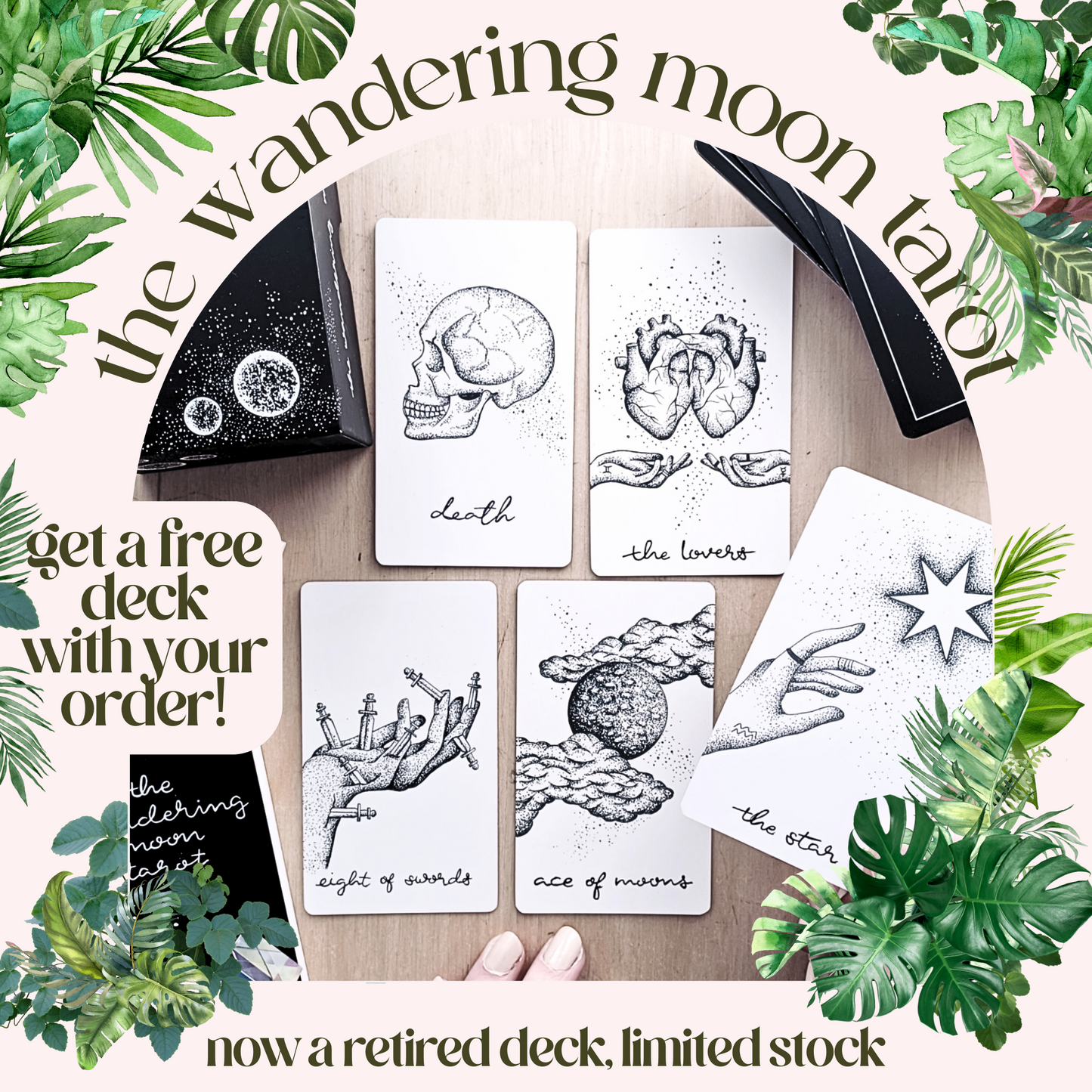 the wandering moon tarot deck authentic | indie tarot card deck | hand illustrated with guidebook | comes with free tarot deck