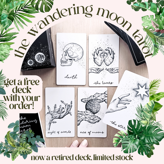 the wandering moon tarot deck authentic | indie tarot card deck | hand illustrated with guidebook | comes with free tarot deck