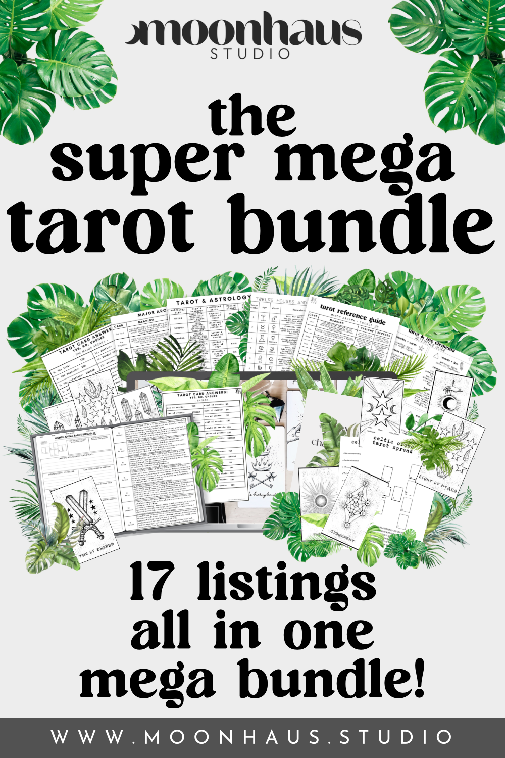 mega tarot bundle set - tarot cheat sheets, tarot readings, workbooks, journals, tarot spreads, digital tarot decks