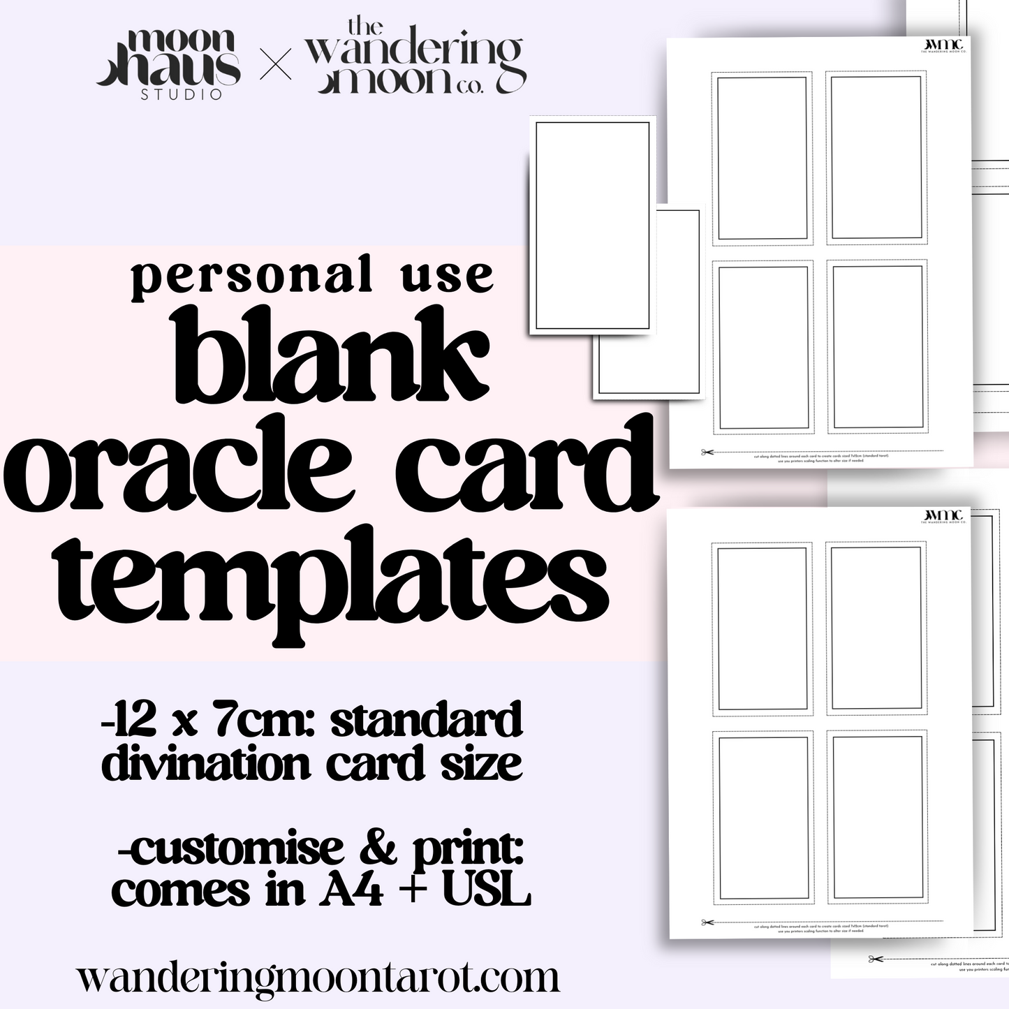 blank digital tarot card templates: oracle, divination - printable PDF