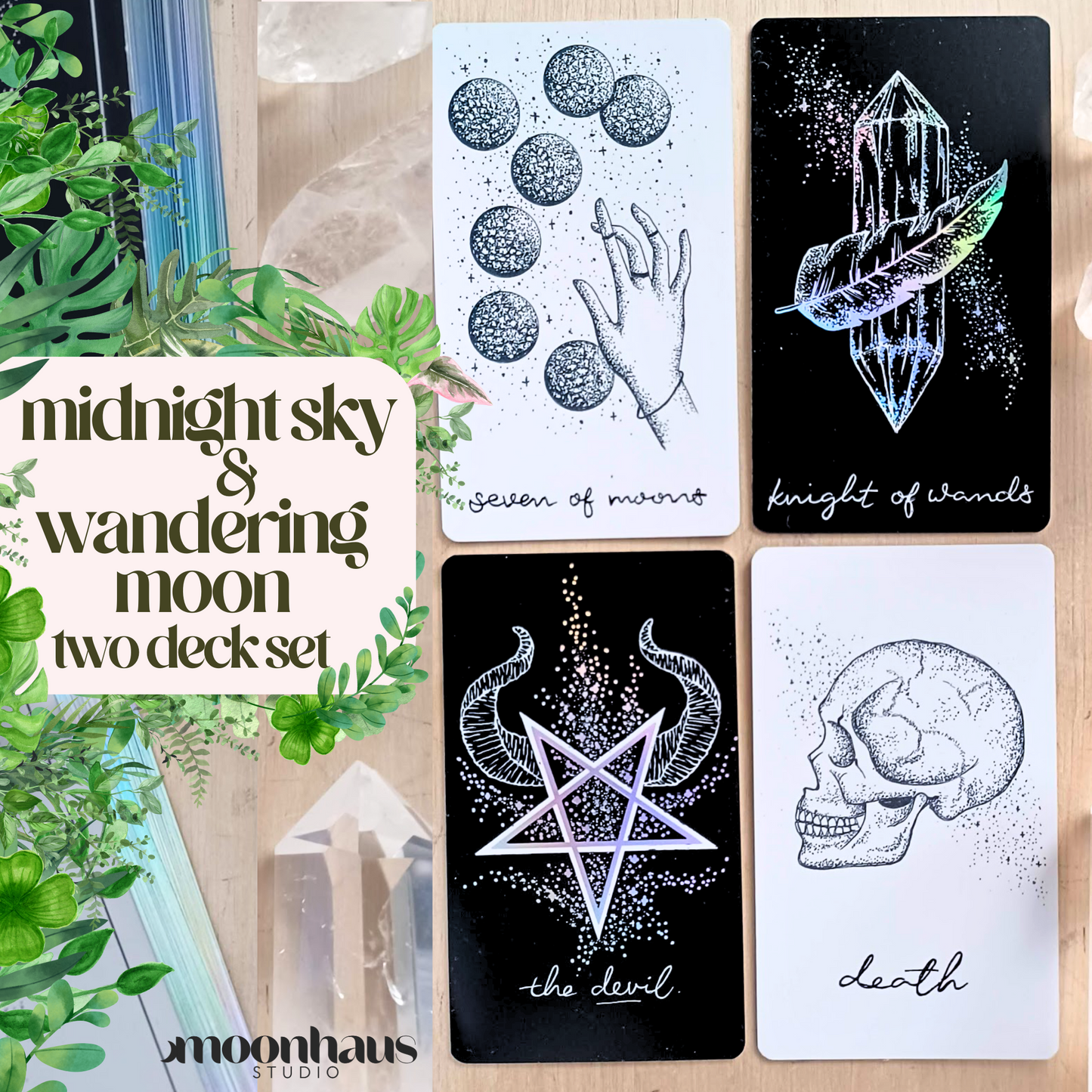 tarot deck bundle set: aesthetic pair of tarot card decks | with holographic details & minimalist tarot art