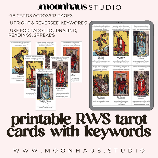 printable tarot deck RWS with keywords upright & reversed
