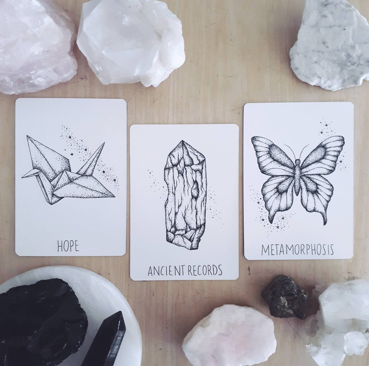tarot card & oracle deck bundle, indie bundle set: holographic, unique aesthetic | black & white tarot & oracle cards