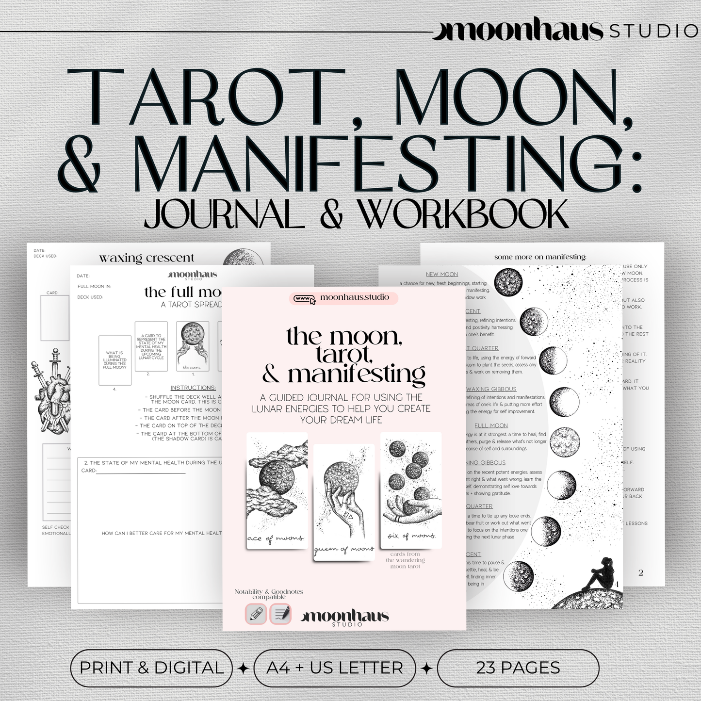 moon, tarot, and manifesting journal, digital download