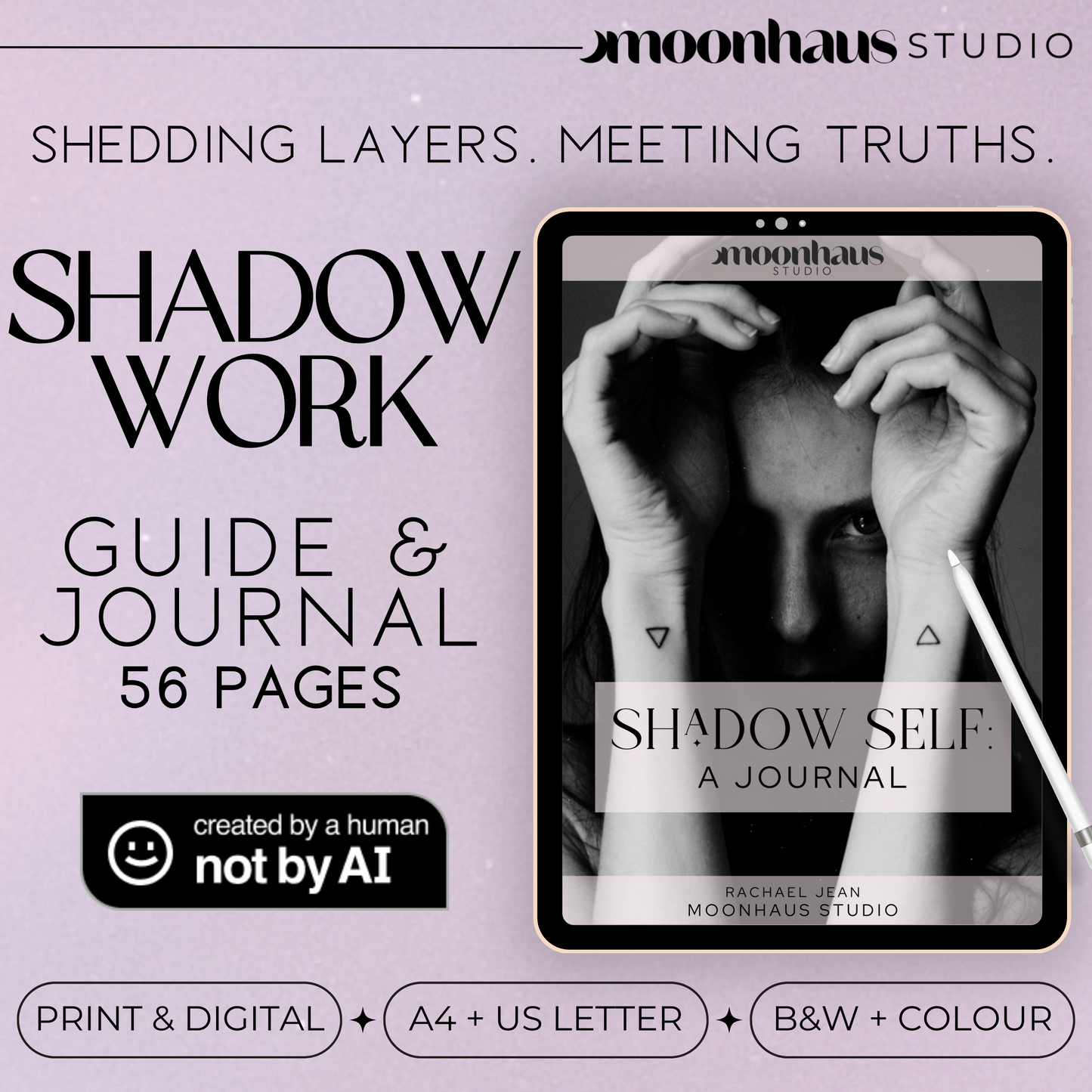 shadow work guided journal, printable and digital, instant download, Shadow Self, self paced journal