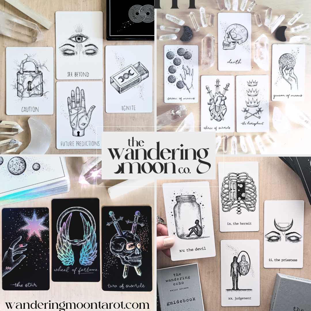 the wandering moon tarot deck authentic | indie tarot card deck | hand illustrated with guidebook | comes with free tarot deck