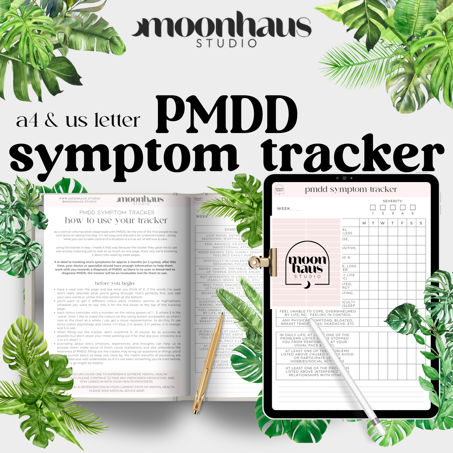 PMDD symptom tracker: digital & printable || women’s health, mental health PDF