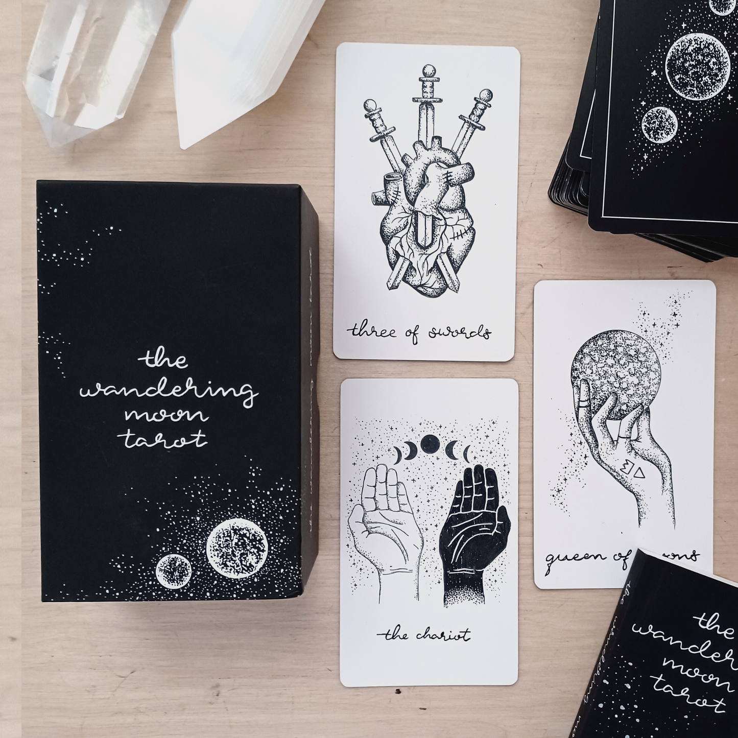 the wandering moon tarot deck authentic | indie tarot card deck | hand illustrated with guidebook | comes with free tarot deck