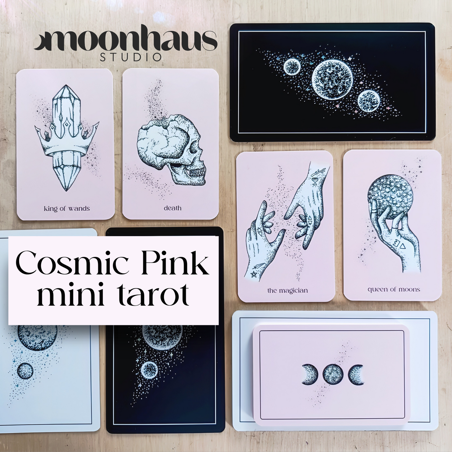 mini tarot cards deck: aesthetic beginner decks for learning tarot reading & spreads | pink tarot with holographic details, pocket size tarot cards with minimalist card art & guidebook