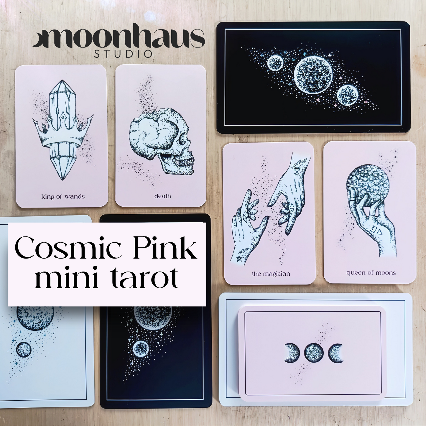 mini tarot cards deck: aesthetic pink divination cards, pocket size tarot readings, booklet with tarot card meanings