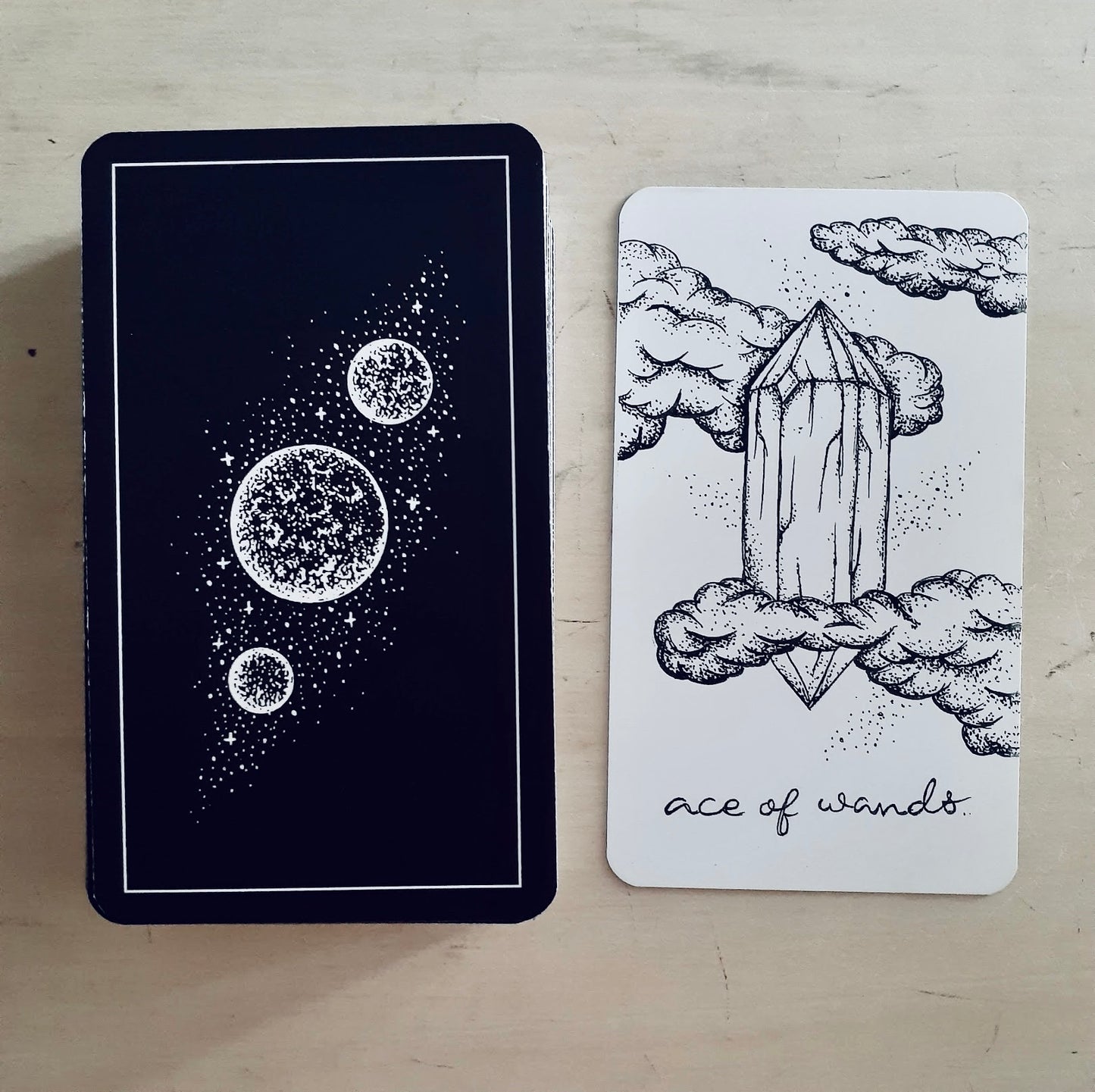 tarot card & oracle deck bundle, indie bundle set: holographic, unique aesthetic | black & white tarot & oracle cards