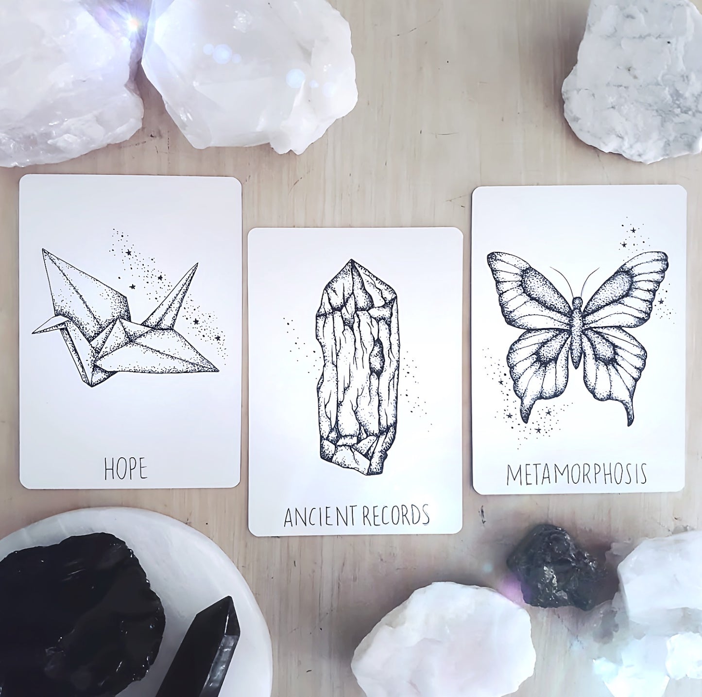 tarot card & oracle deck bundle, indie bundle set: holographic, unique aesthetic | black & white tarot & oracle cards