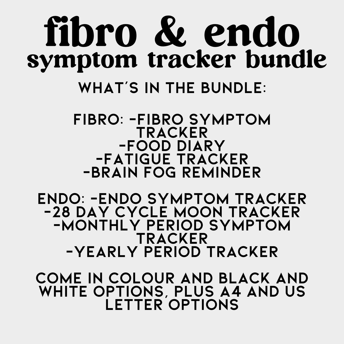 printable symptom trackers: fibro & endo bundle | printable digital journal PDF | chronic pain and illness, fibromyalgia endometriosis