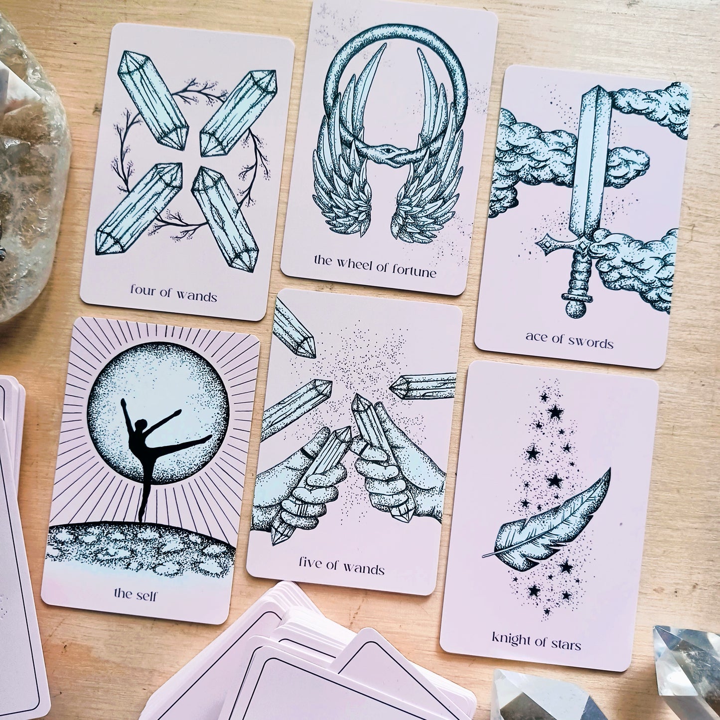 mini tarot cards deck: aesthetic pink divination cards, pocket size tarot readings, booklet with tarot card meanings