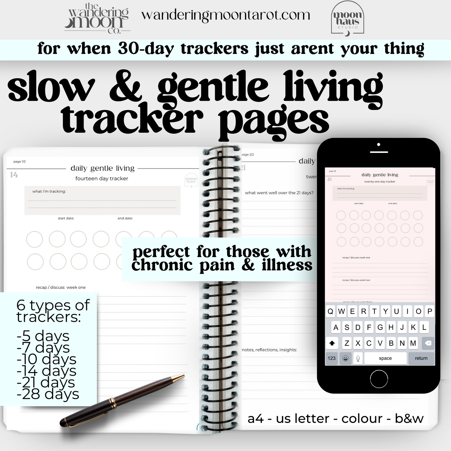 tracker pages for chronic pain & illness | slow living | spoonie journal slow living | PDF