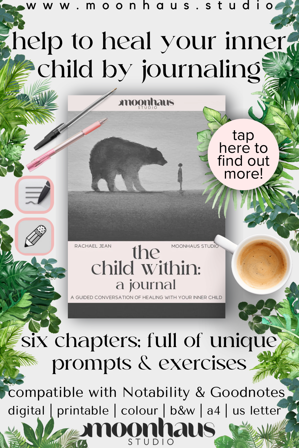 inner child journal: trauma healing, shadow work, guided workbook with digital affirmation cards, therapy tools