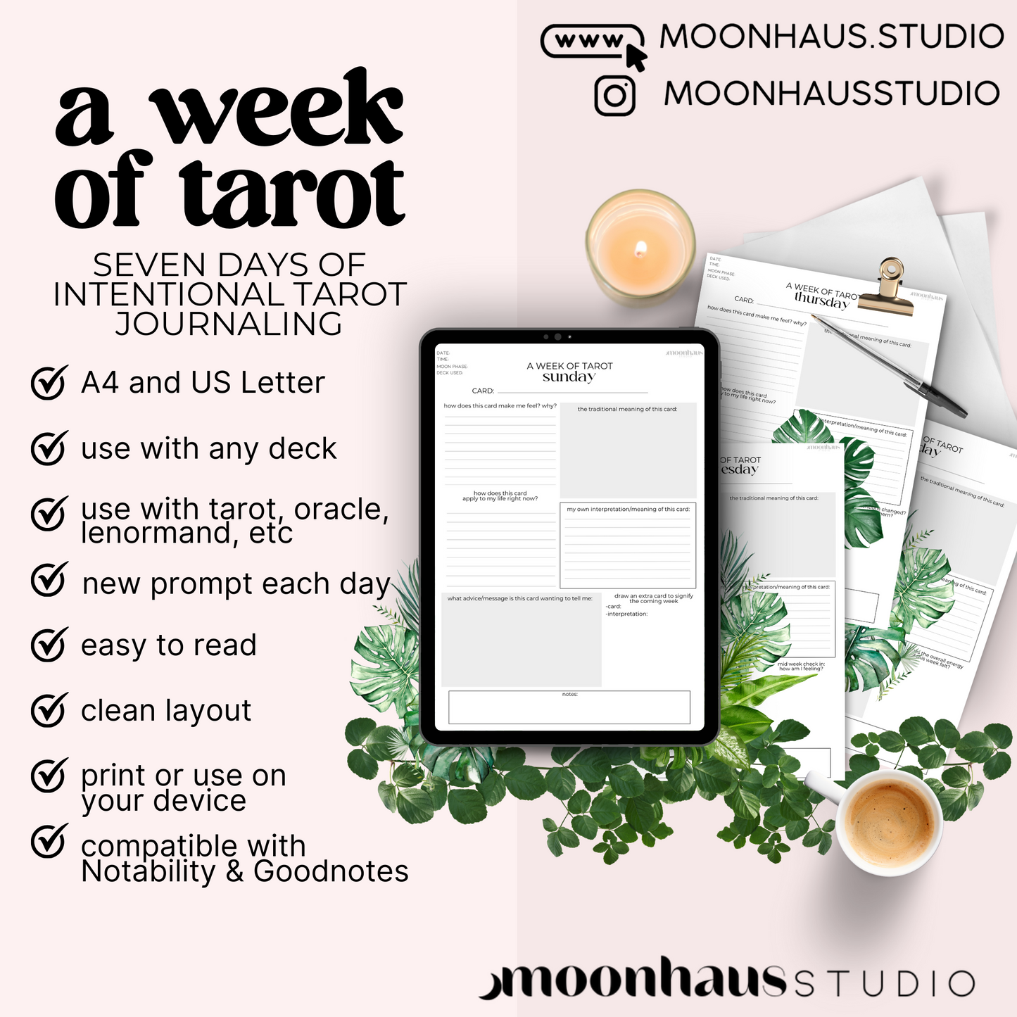 a week of tarot journal booklet - tarot guided booklet PDF