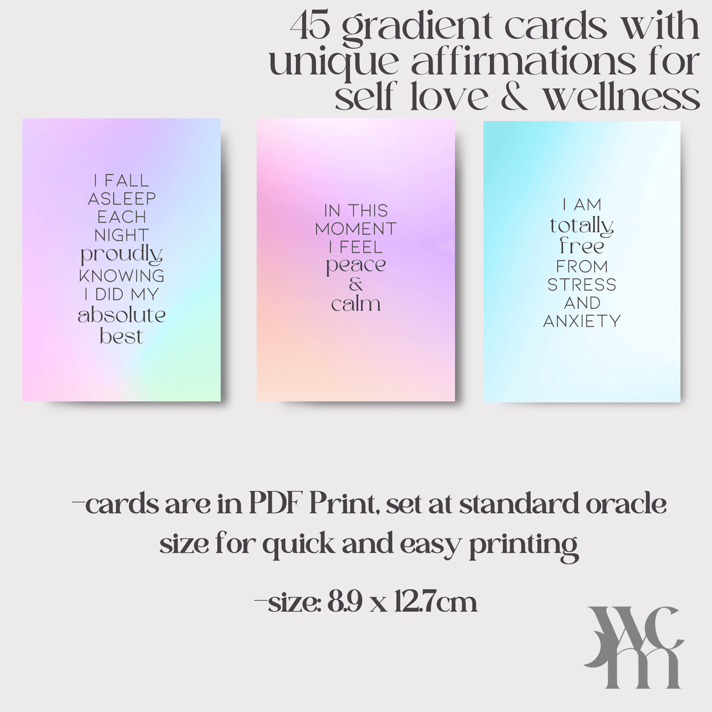 45 digital cards of affirmations, self love, self care, printable - The Wandering Moon Co.