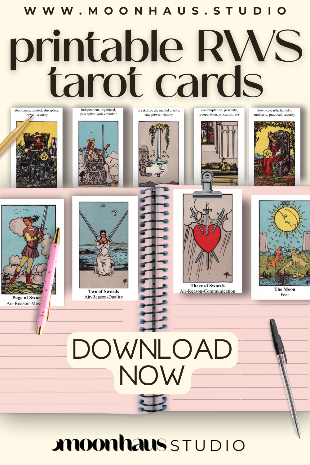 printable tarot deck RWS with keywords upright & reversed