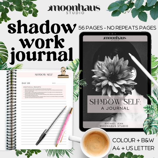 digital printable shadow work journal: aesthetic, therapy tools, guided journal prompts, 56 page workbook, goodnotes | notability