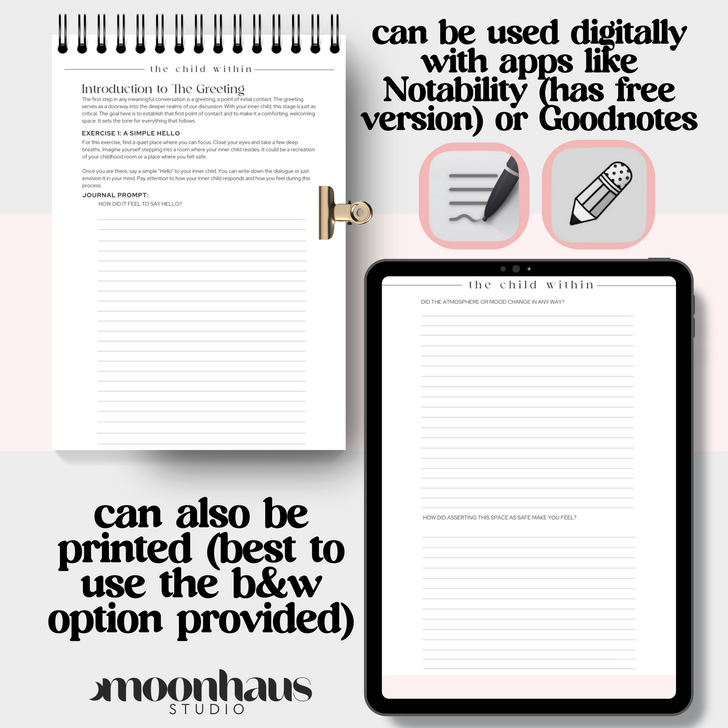 inner child journal: trauma healing, shadow work, guided workbook with digital affirmation cards, therapy tools