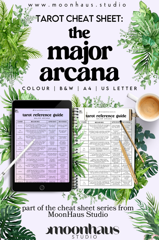 tarot cheat sheet guide: major arcana, tarot meaning digital chart PDF printable