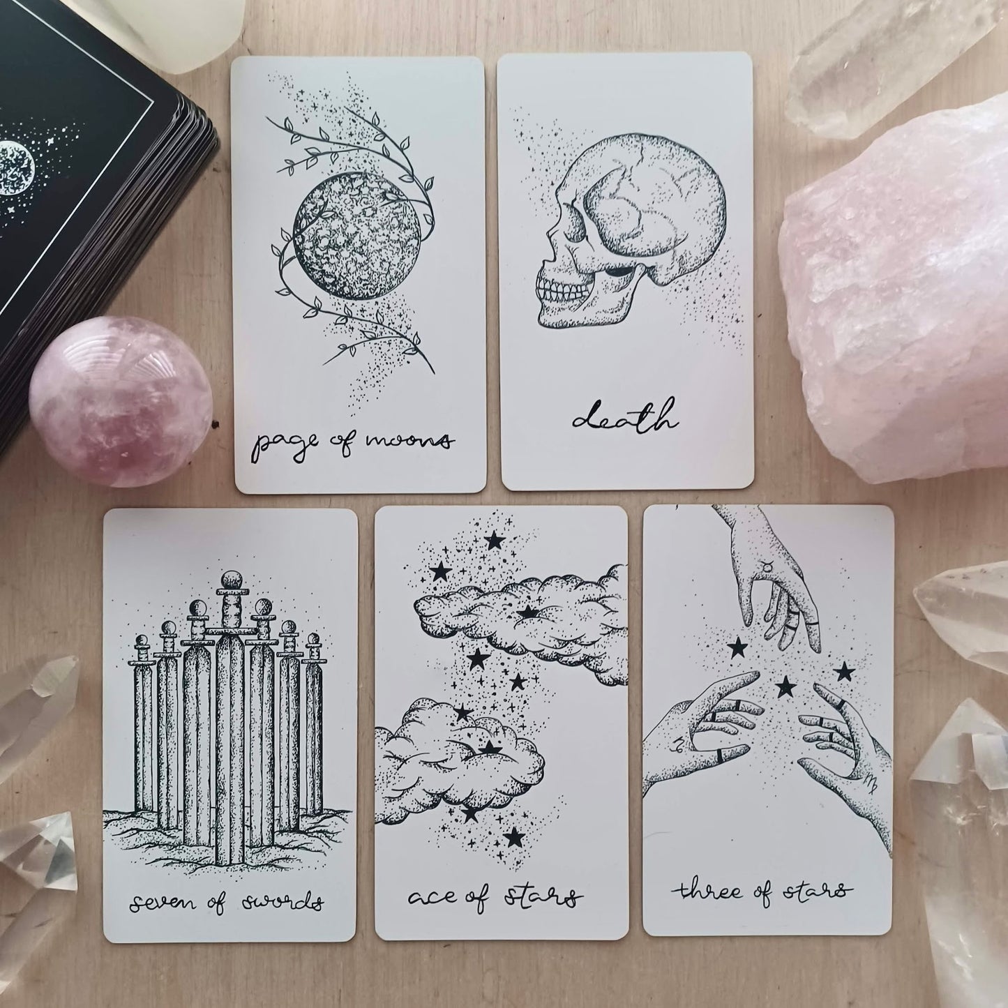 tarot card & oracle deck bundle, indie bundle set: holographic, unique aesthetic | black & white tarot & oracle cards