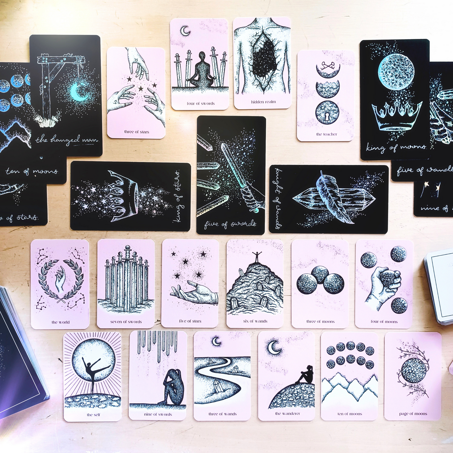 mini tarot cards deck: aesthetic pink divination cards, pocket size tarot readings, booklet with tarot card meanings