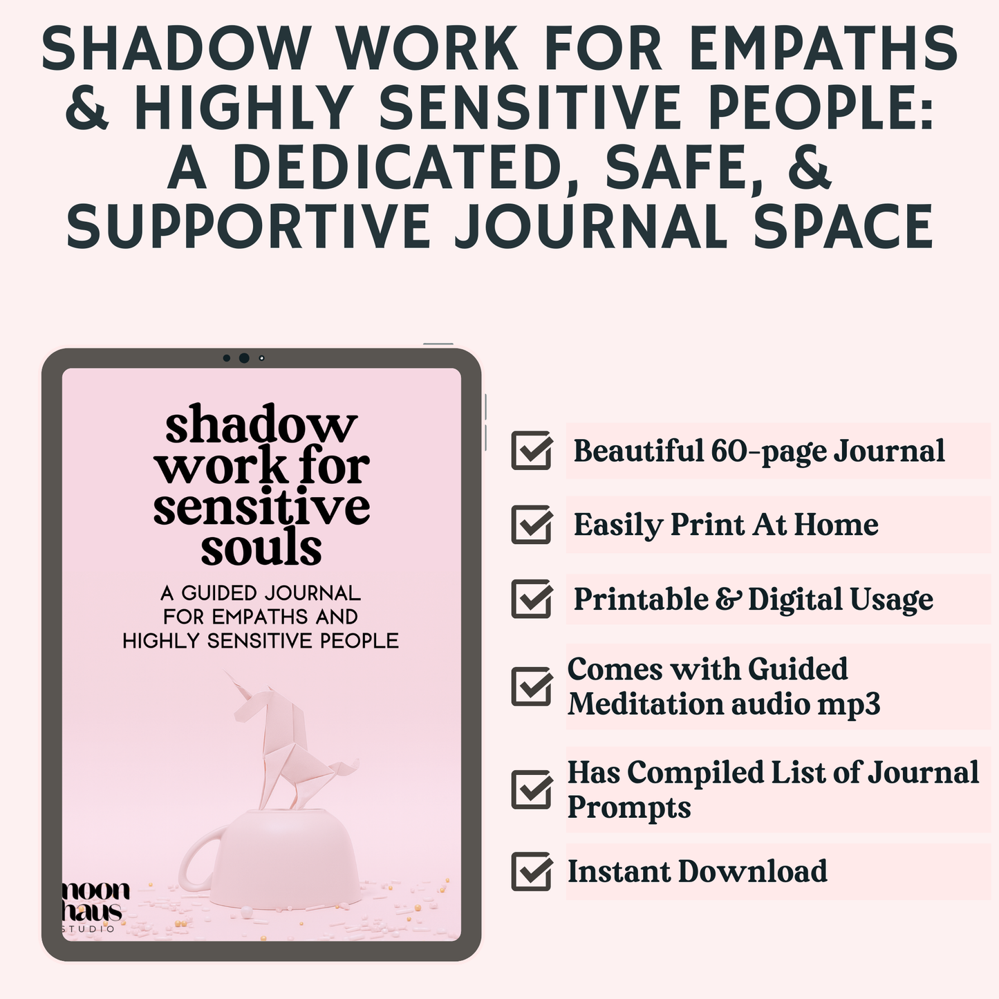 shadow work journal for empaths and highly sensitive people - guidebook, journal and workbook across 60 pages | printable digital PDF | for inner child work and trauma healing