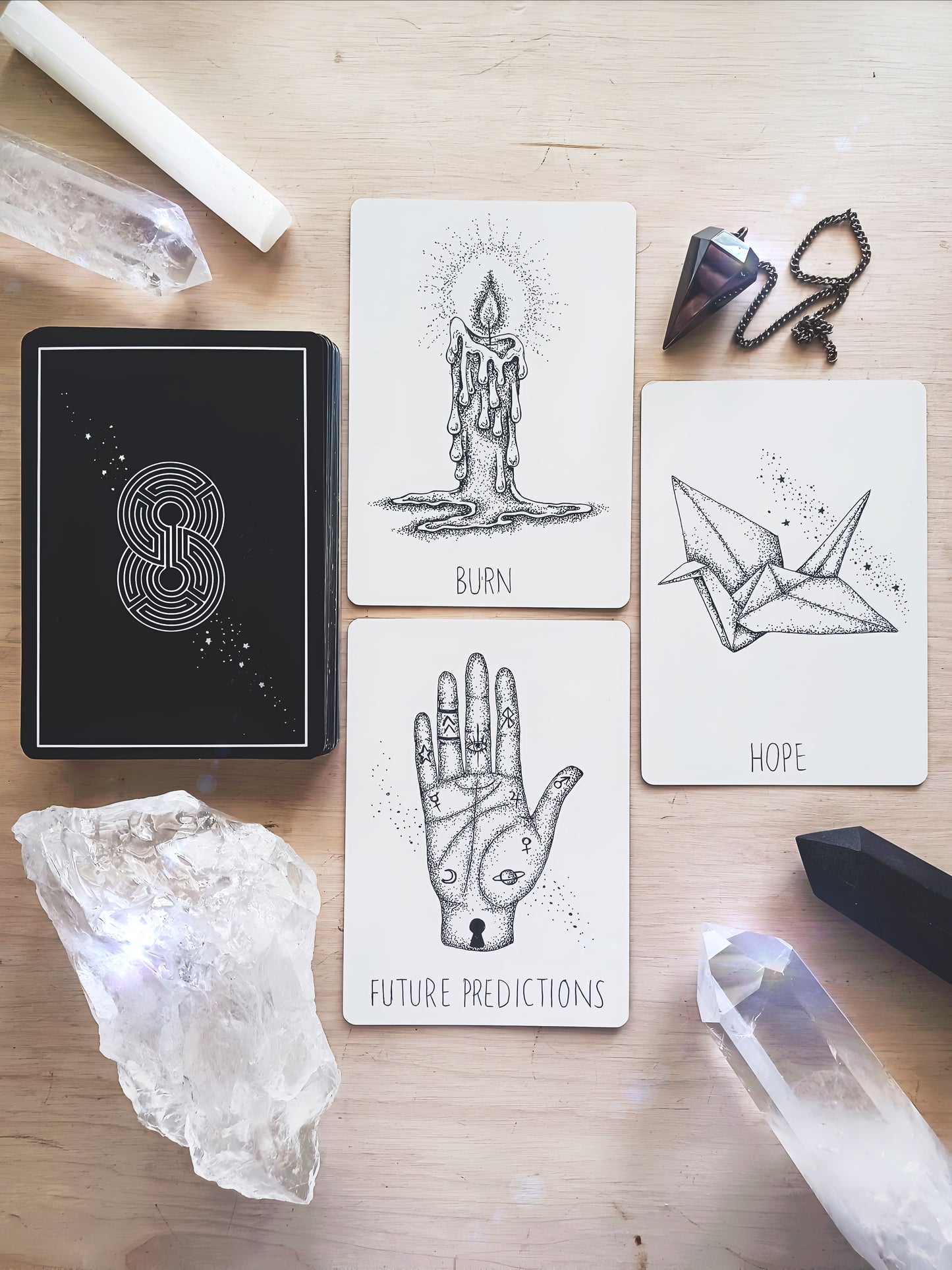 tarot card & oracle deck bundle, indie bundle set: holographic, unique aesthetic | black & white tarot & oracle cards