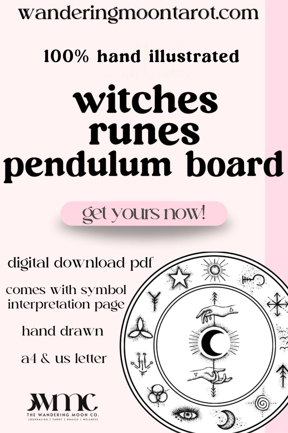 witch's runes pendulum chart | divination tool for spell work | hand illustrated