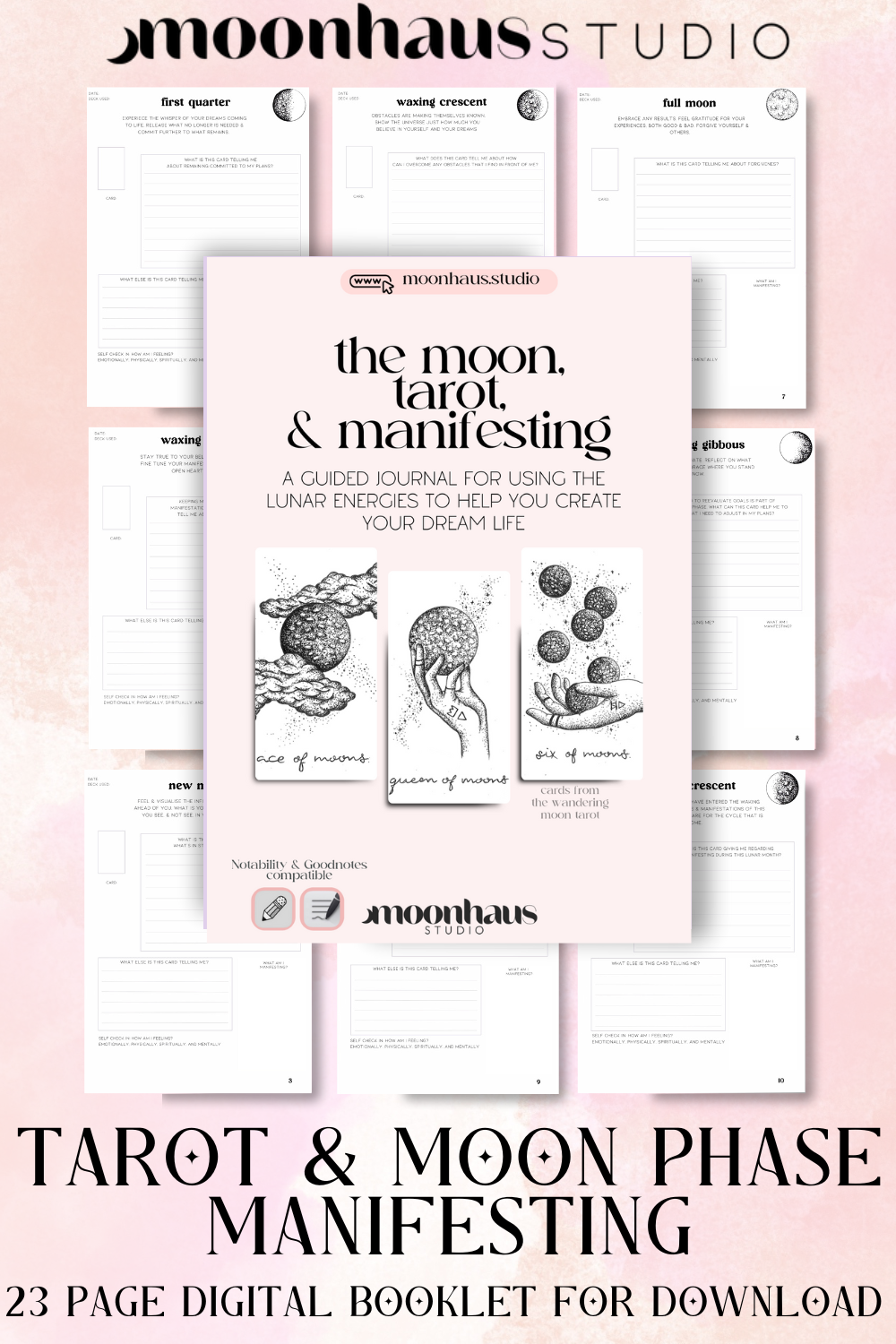 moon, tarot, and manifesting journal, digital download