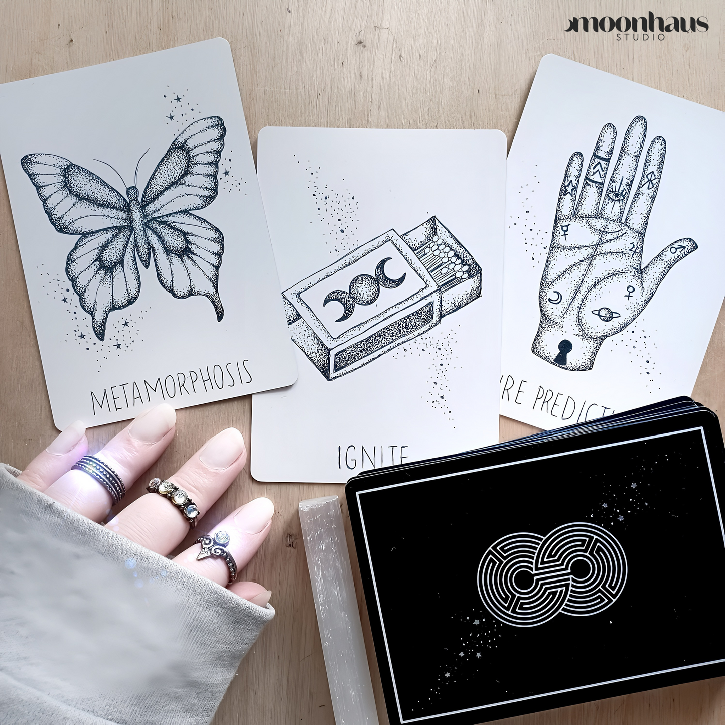 tarot card deck & oracle deck gift set: indie divination bundle | holographic, unique, white & black tarot & oracle decks