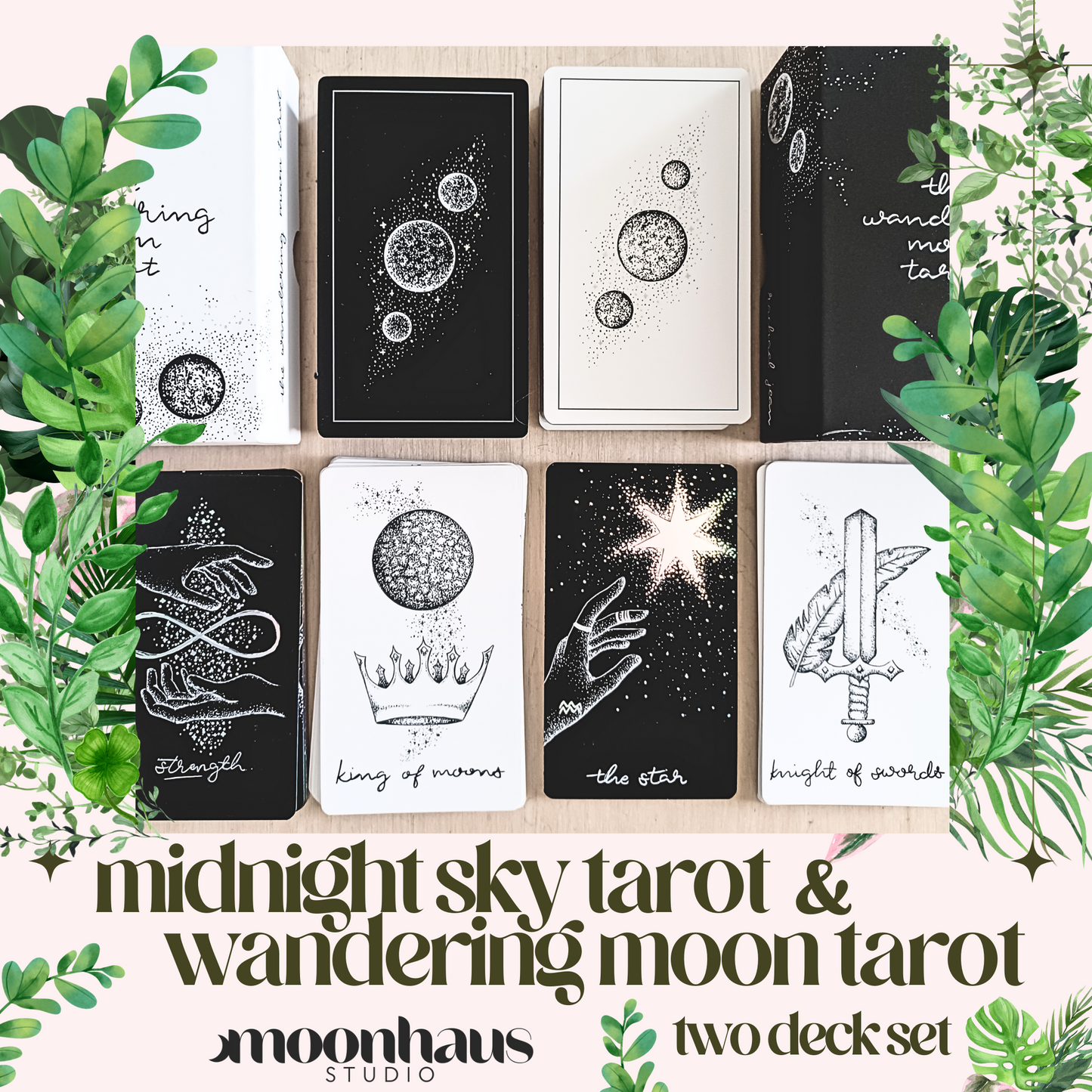tarot deck bundle set: aesthetic pair of tarot card decks | with holographic details & minimalist tarot art