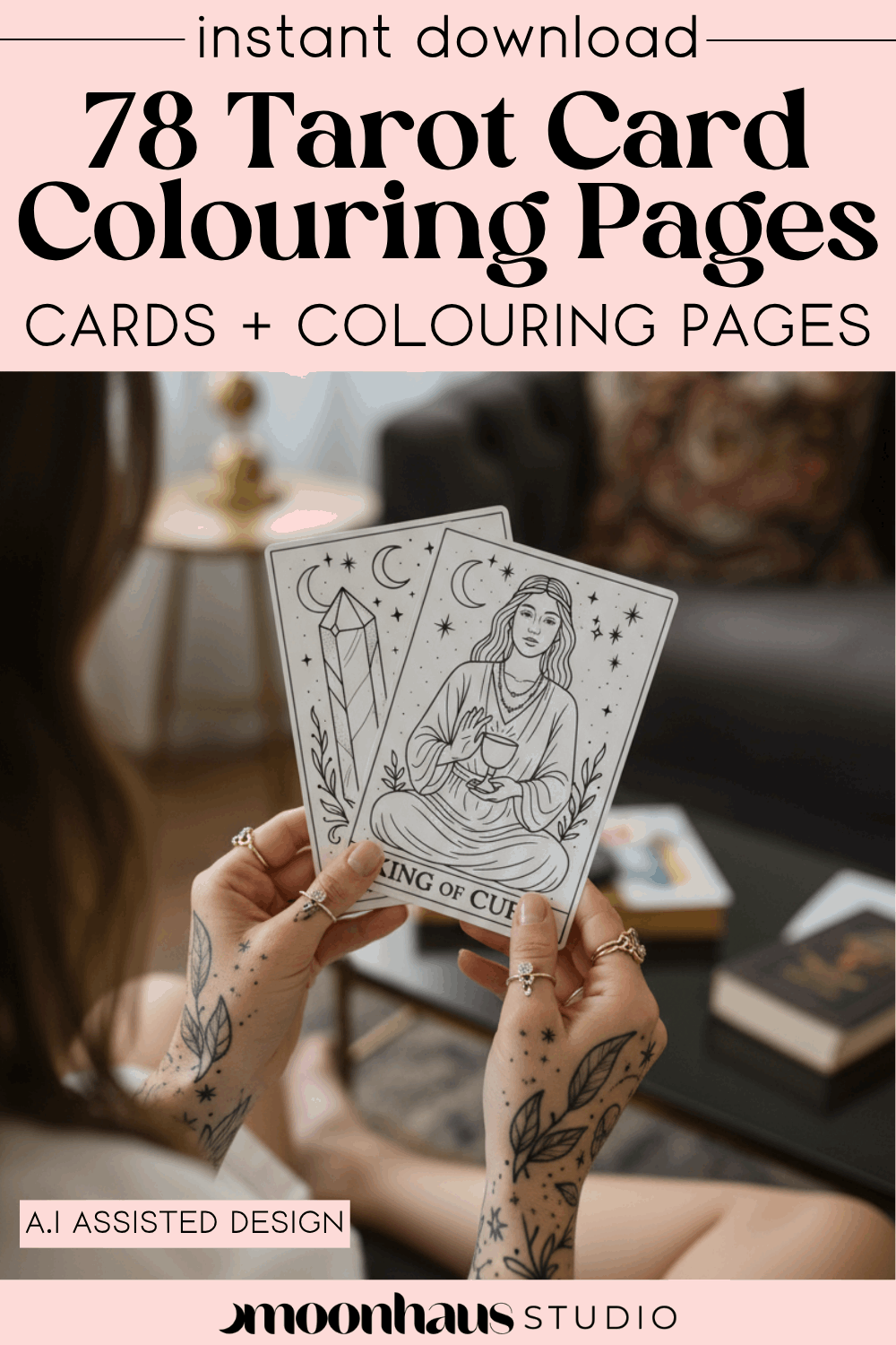 78 Tarot Card Colouring Pages Deck (( USE CODE AMANDA1 )) Printable Tarot Cards to Colour, Digital Mindful Art for Creatives & Tarot Lovers