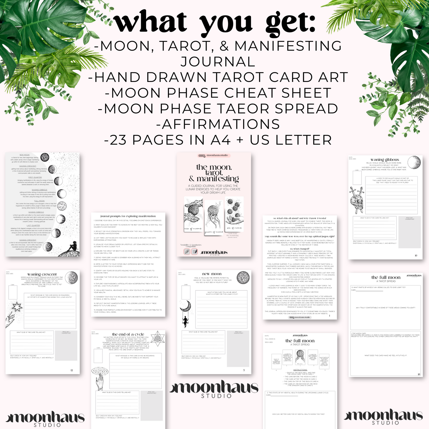 moon, tarot, and manifesting journal, digital download