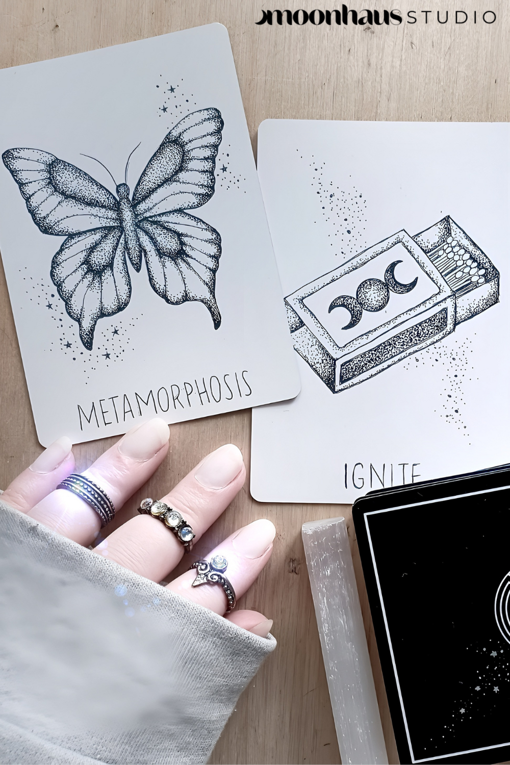 tarot card & oracle deck bundle, indie bundle set: holographic, unique aesthetic | black & white tarot & oracle cards