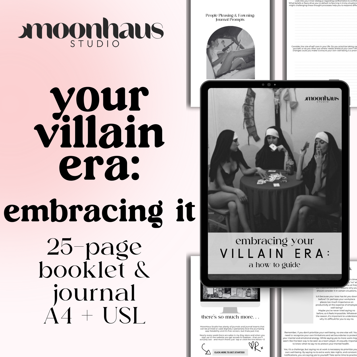 villain era journal: digital, printable PDF with journal prompts - anti-hero, shadow self, boundaries, confidence PDF