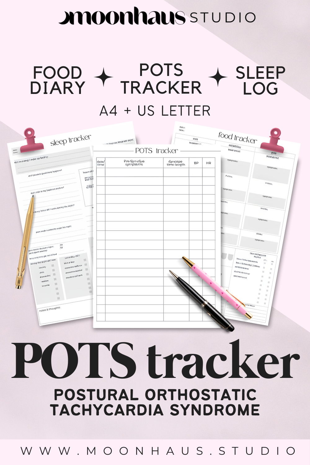 POTS symptom tracker with food tracker & sleep log | chronic pain and illness | hypotension BP HR | disability, medical tracker