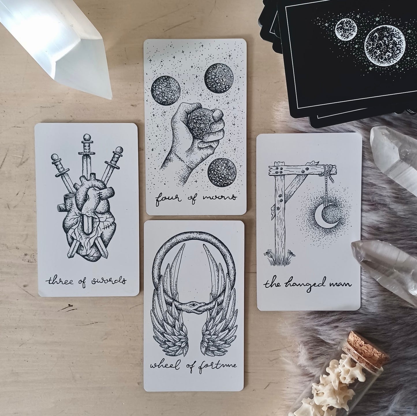 tarot card & oracle deck bundle, indie bundle set: holographic, unique aesthetic | black & white tarot & oracle cards