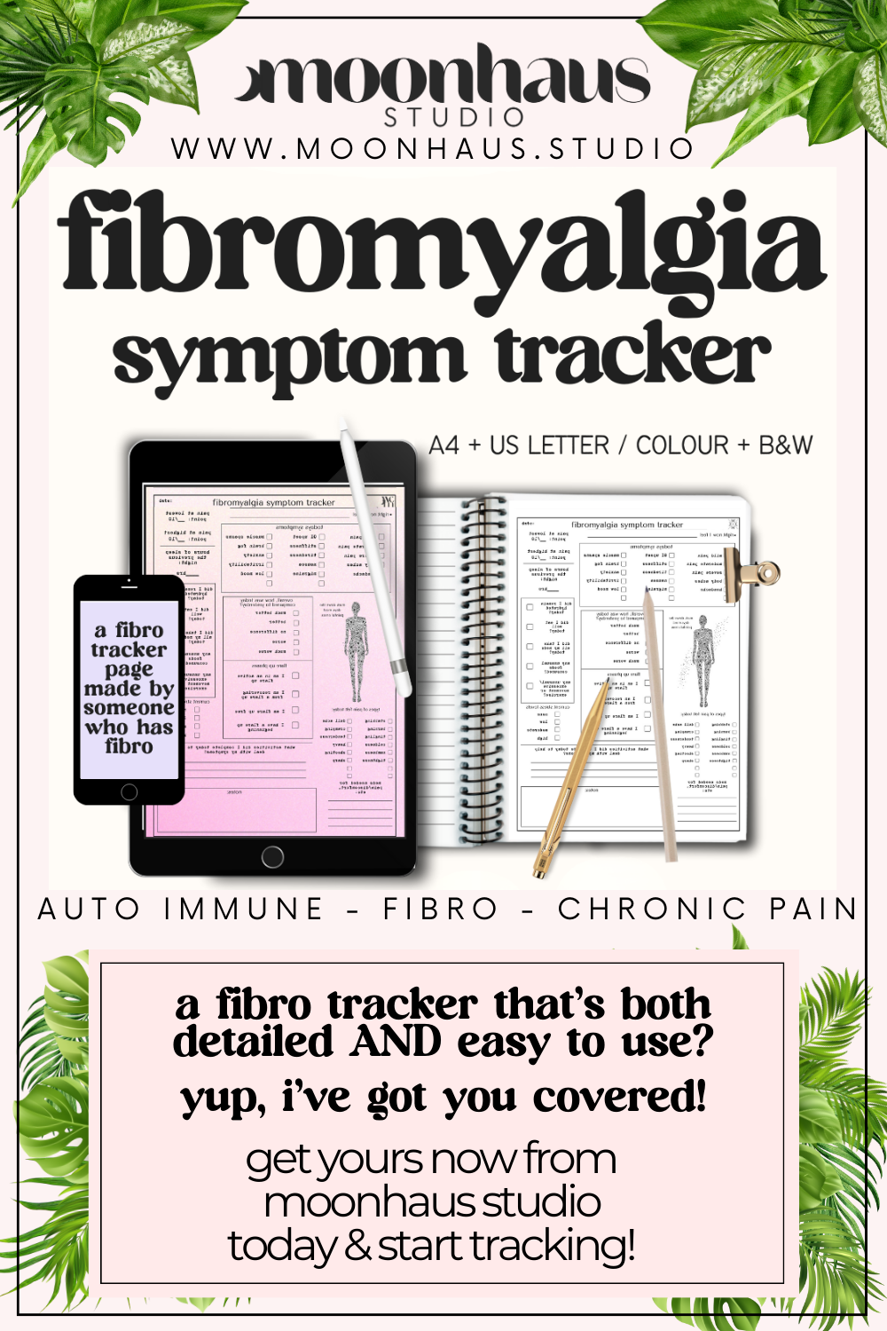 fibromyalgia symptom tracker - printable chronic pain & illness