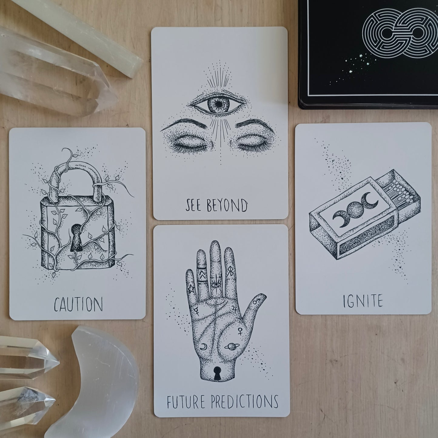 tarot card & oracle deck bundle, indie bundle set: holographic, unique aesthetic | black & white tarot & oracle cards