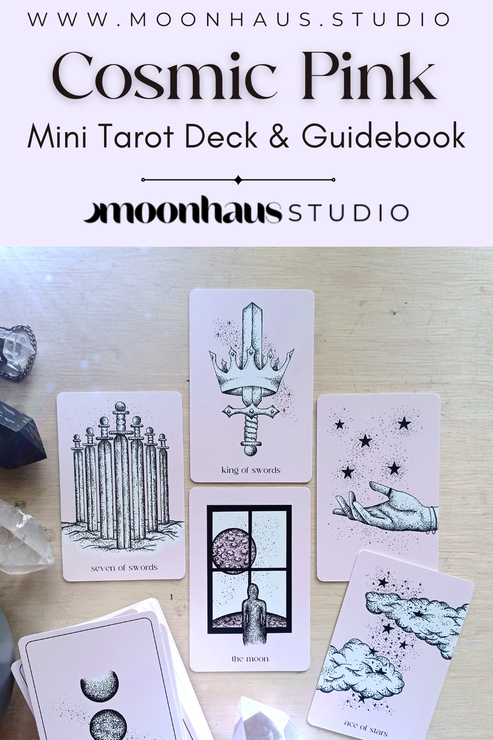 mini tarot cards deck: aesthetic pink divination cards, pocket size tarot readings, booklet with tarot card meanings