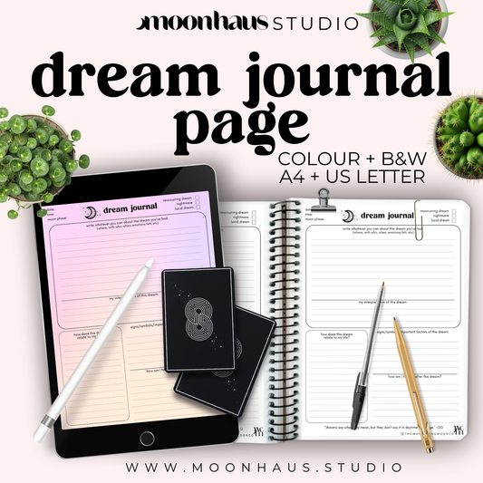 dream diary journal page: print and download, for dream recording & interpretation