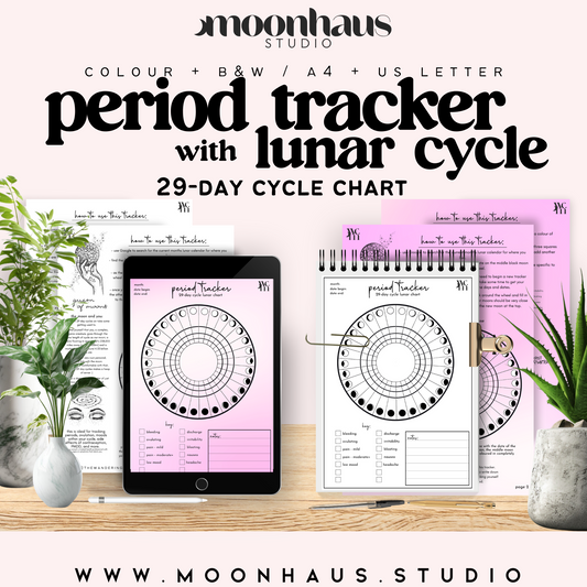 period ovulation tracker chart | mood PMS PMDD | lunar phase calendar | track with the moon