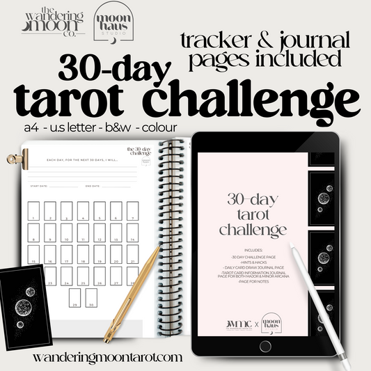 30-day tarot challenge, journal pages & trackers included