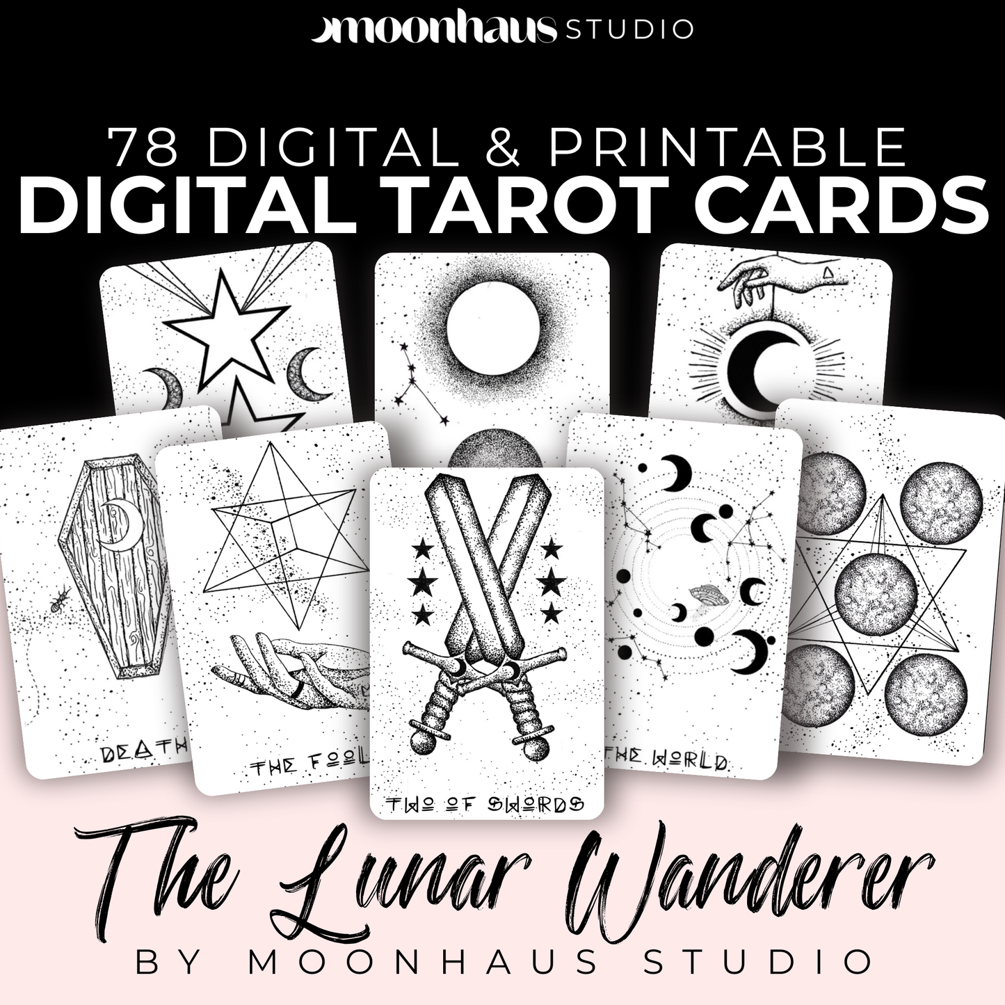 printable tarot deck: full deck of 78 tarot cards, aesthetic, journaling, unique designs