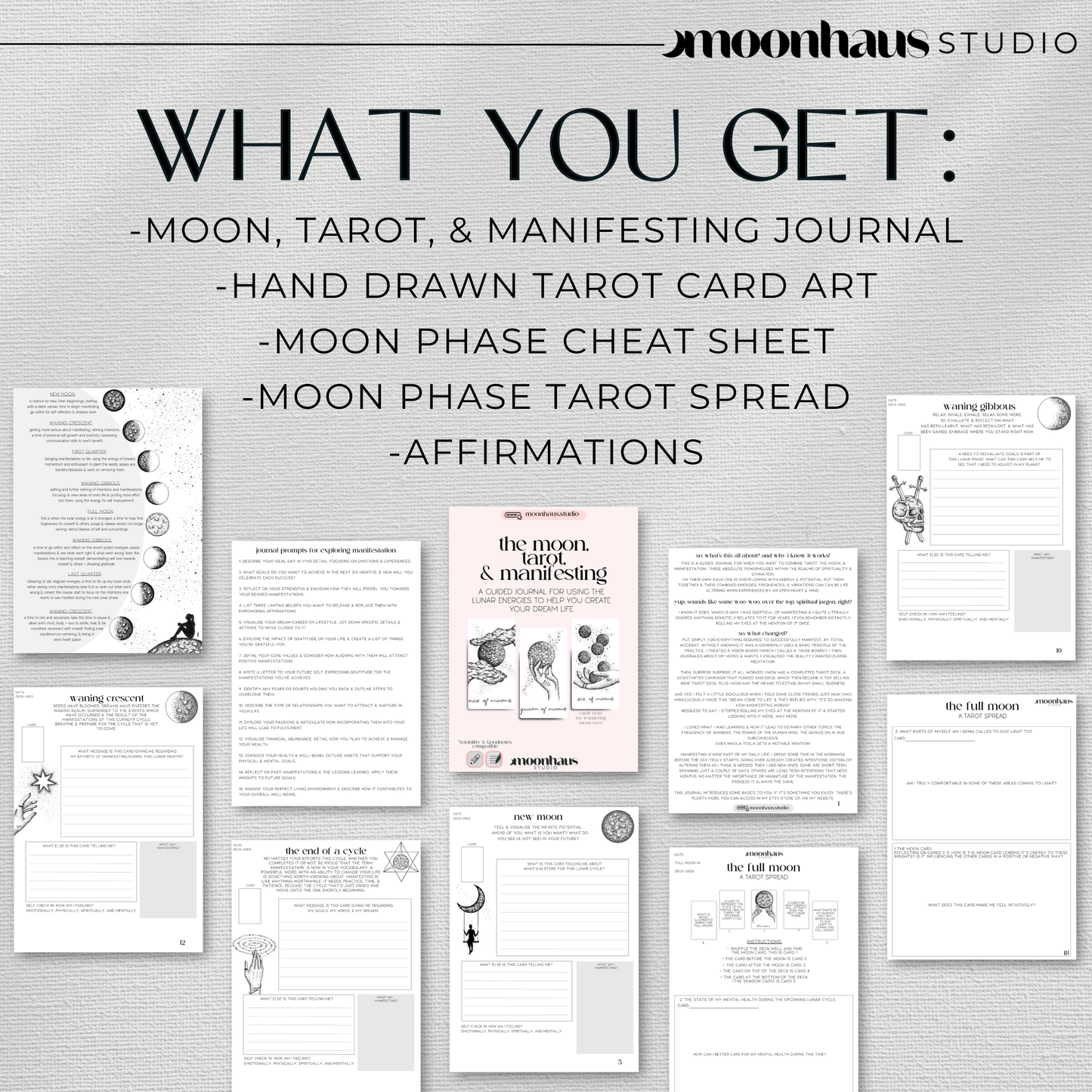 moon, tarot, and manifesting journal, digital download