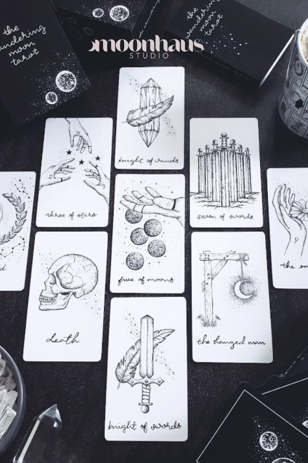 tarot card & oracle deck bundle, indie bundle set: holographic, unique aesthetic | black & white tarot & oracle cards