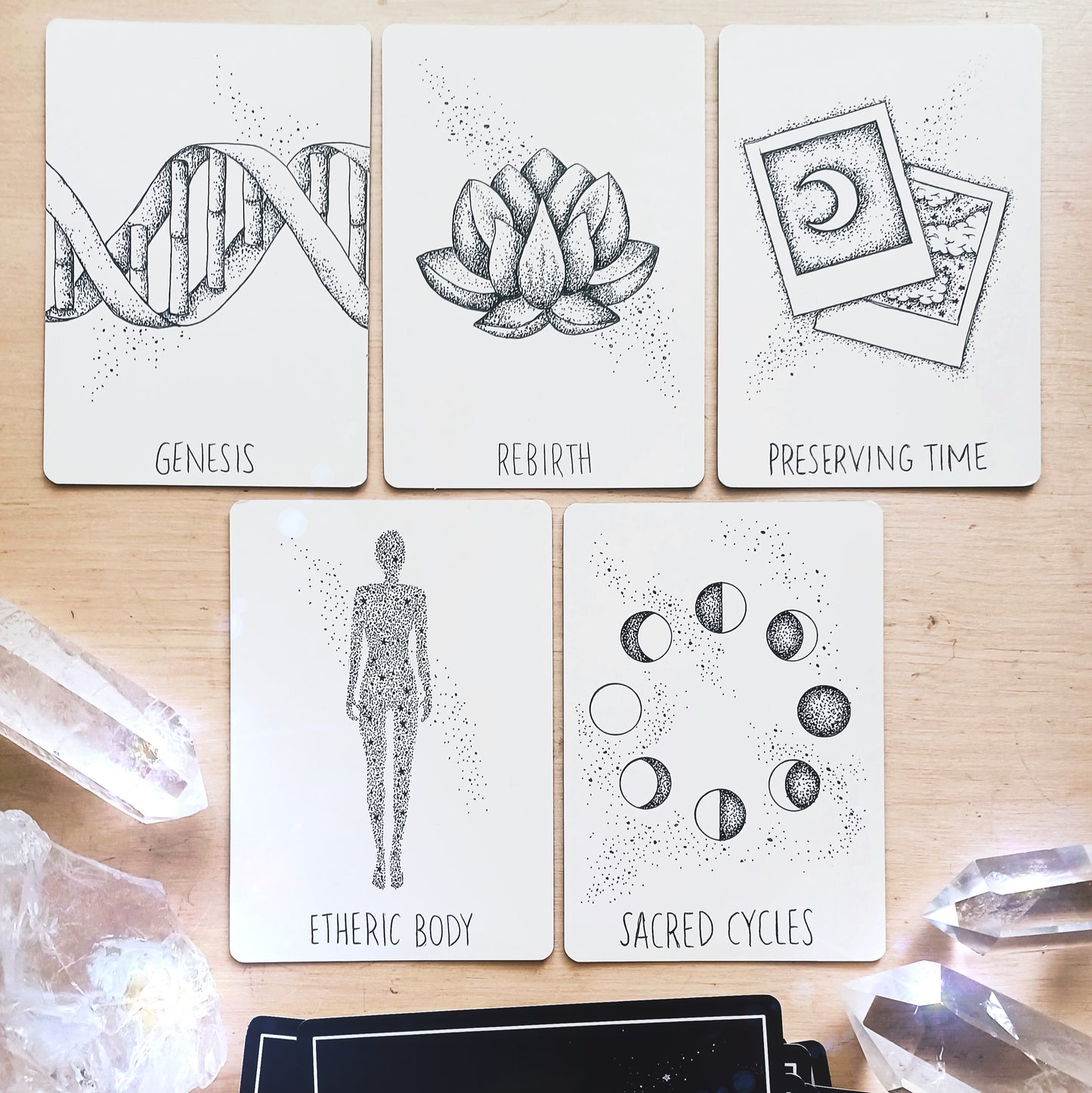 tarot card & oracle deck bundle, indie bundle set: holographic, unique aesthetic | black & white tarot & oracle cards
